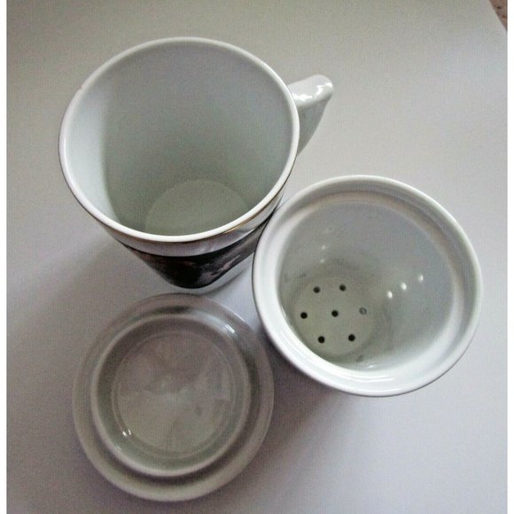 Vintage Korean Asian Red Dragon Design Black White Tea Cup With Lid And Infuser - Picture 7 of 10